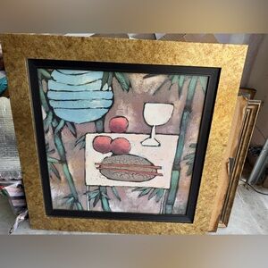 Garden ridge hand painted Abstract Still Life Framed Art Gold Border 32x32in